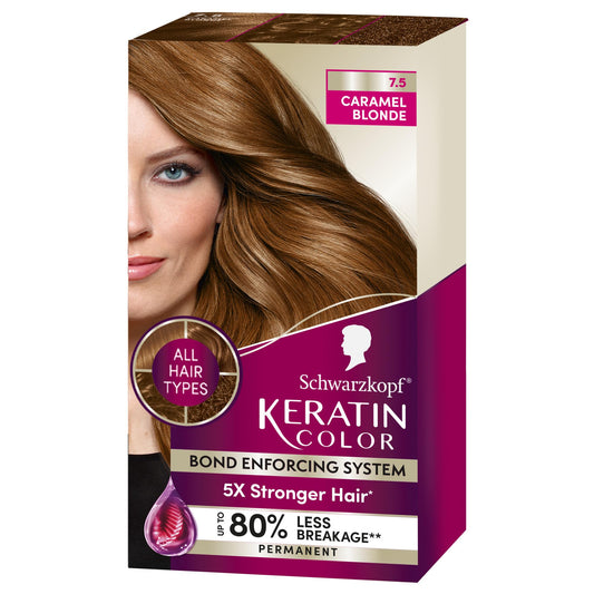 Schwarzkopf Keratin Color Permanent Hair Color Cream, 7.5 Caramel Blonde, 1 Count