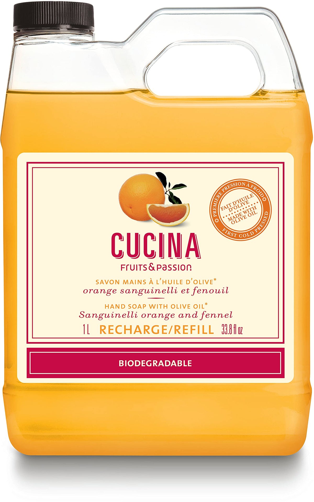 Cucina Hand Soap Refill with Olive Oil by Fruits & Passion - Sanguinelli Orange and Fennel - 1L