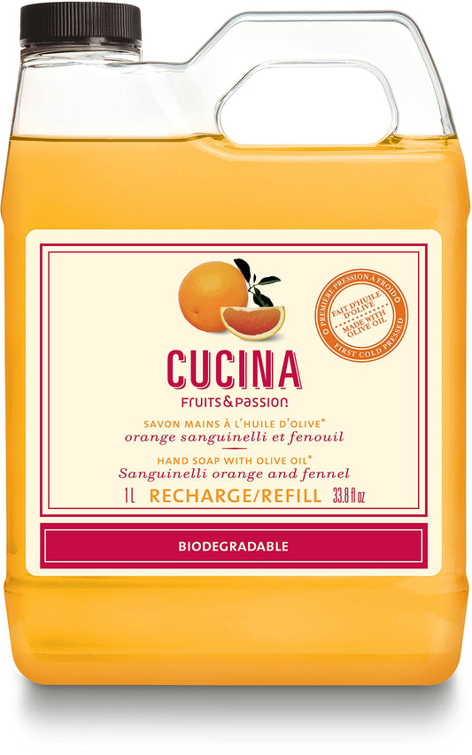Cucina Hand Soap Refill with Olive Oil by Fruits & Passion - Sanguinelli Orange and Fennel - 1L