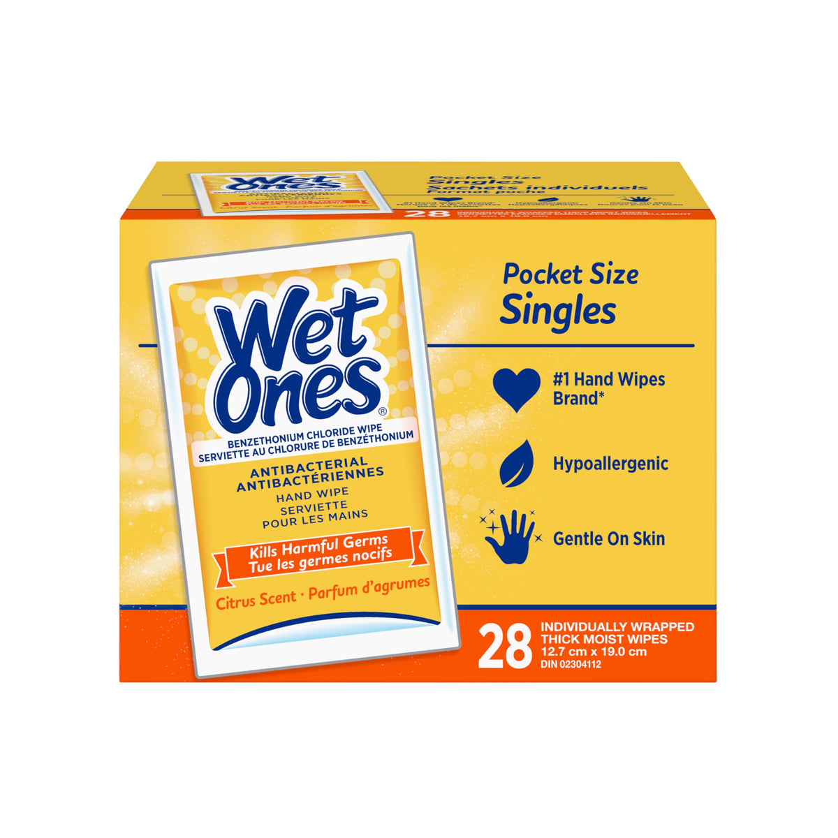 Wet Ones Antibacterial Hand Wipes, Citrus Scent, 28 Individually Wrapped Wet Wipes