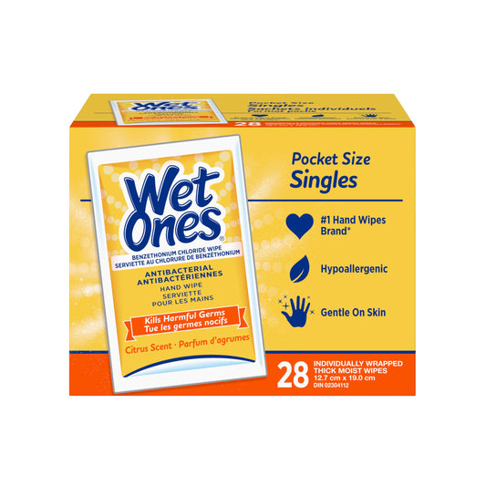 Wet Ones Antibacterial Hand Wipes, Citrus Scent, 28 Individually Wrapped Wet Wipes