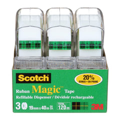 Scotch Magic Tape, 3 Dispensered Rolls, Numerous Applications, Invisible, Clear Tape Engineered for Repairing, 19mm Wide x 40m, 3 Rolls with Dispensers