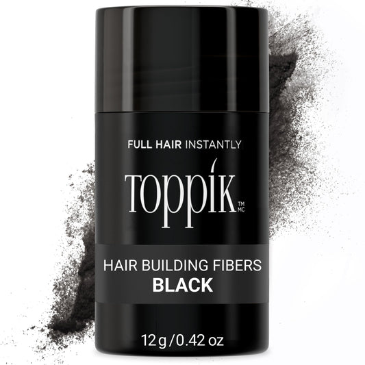 TOPPIK Hair Building Fibers for Instantly Fuller Hair (BLACK), 12 g, Fill In Fine or Thinning Hair, Instantly Thicker Looking Hair, Multiple Shades for Men & Women
