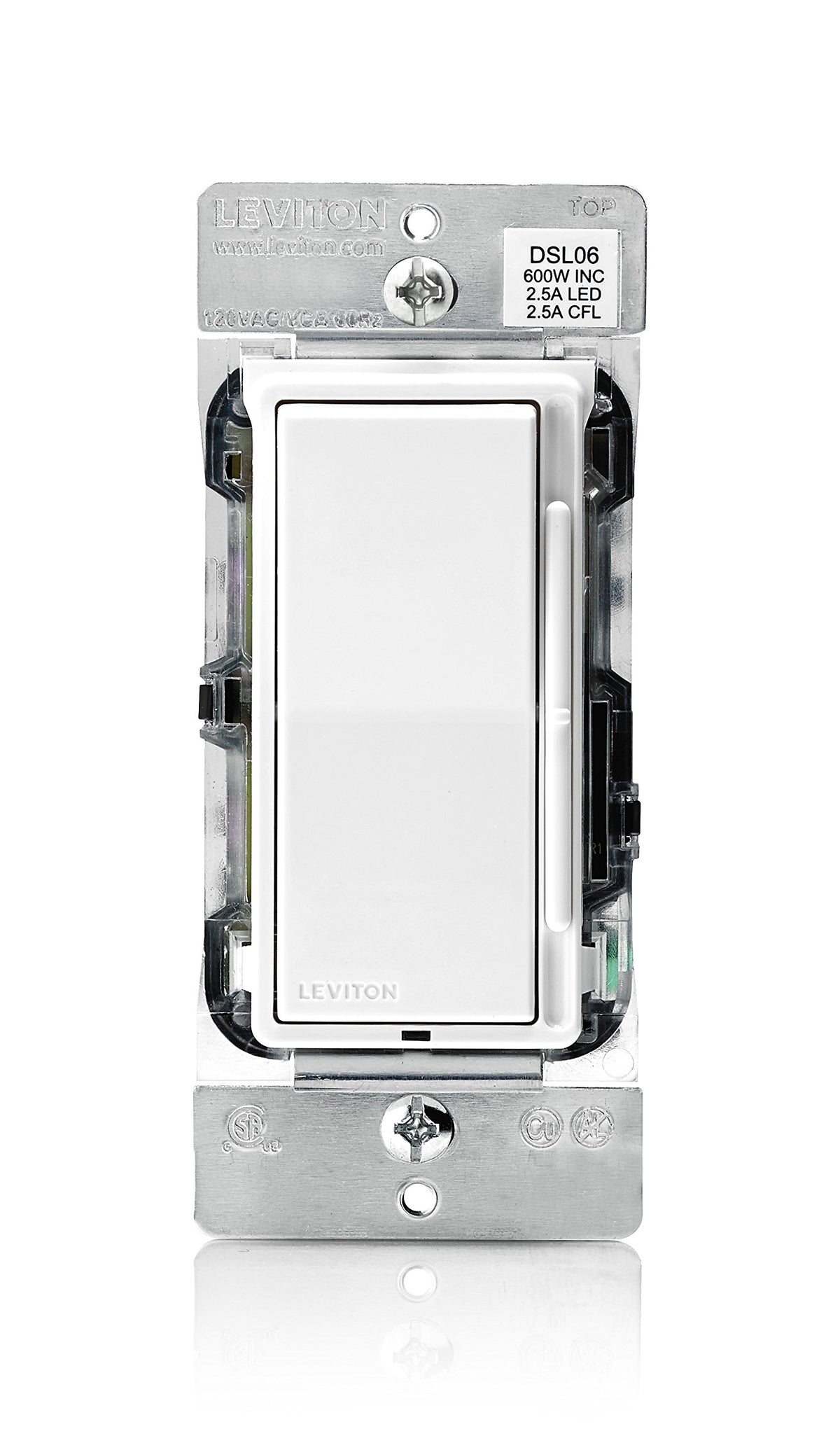 Leviton Decora Dimmer with Slide Bar and Rocker Switch, 15 Amp, DSL06-1LZ, White
