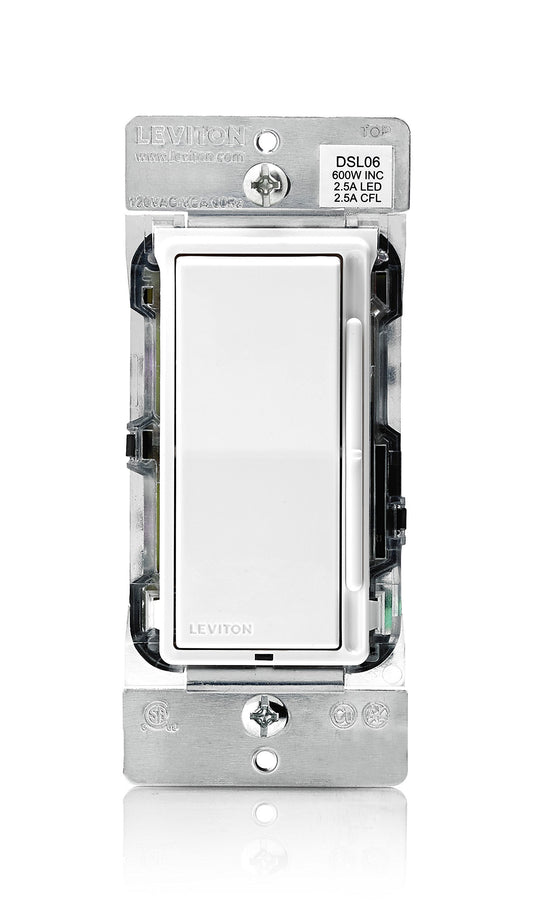 Leviton Decora Dimmer with Slide Bar and Rocker Switch, 15 Amp, DSL06-1LZ, White