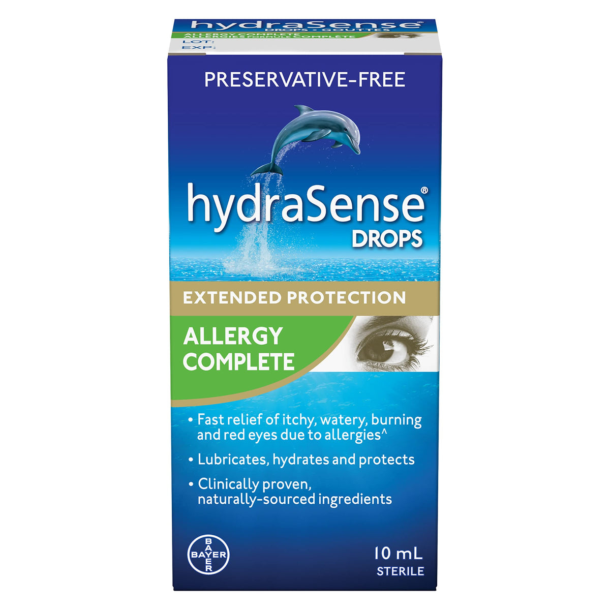 hydraSense Allergy Complete Eye Drops - Preservative Free Drops For Dry Eyes And Eye Allergy Symptoms, Fast Relief Of Itchy, Watery, Red Eyes, Naturally Sourced, Can Use With Contacts, 10mL