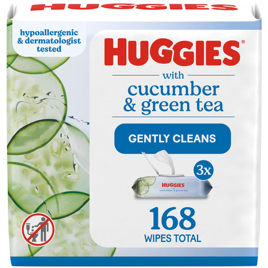 HUGGIES Refreshing Clean Scented Baby Wipes, Hypoallergenic, 3 Disposable Flip-top Packs (168 Total Wipes)