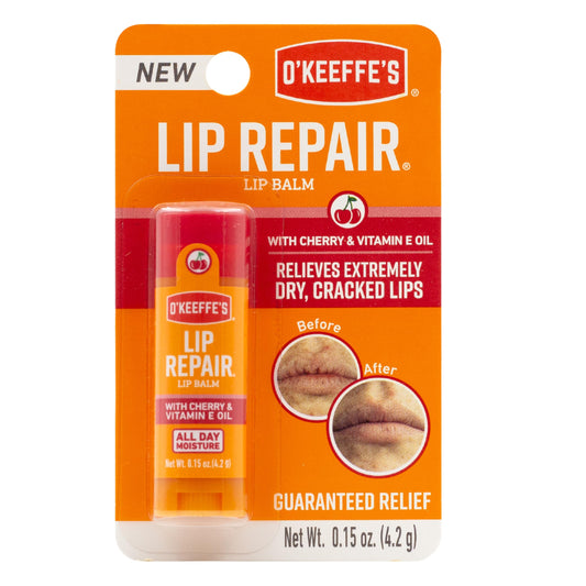 O'Keeffe's Lip Repair Chapstick Stick, Cherry & Vitamin E Oil Lip Balm for Dry Cracked Lips, Guaranteed Relief & All-Day Moisture in 1 Use, Lip Chap, 8 Moisturizing Ingredients, 1 Pack