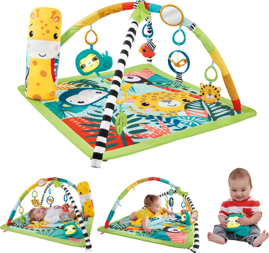 Fisher-Price Newborn to Toddler Playmat 3-in-1 Rainforest Sensory Gym with Tummy Wedge, 5 Baby Toys and Music & Lights Sloth