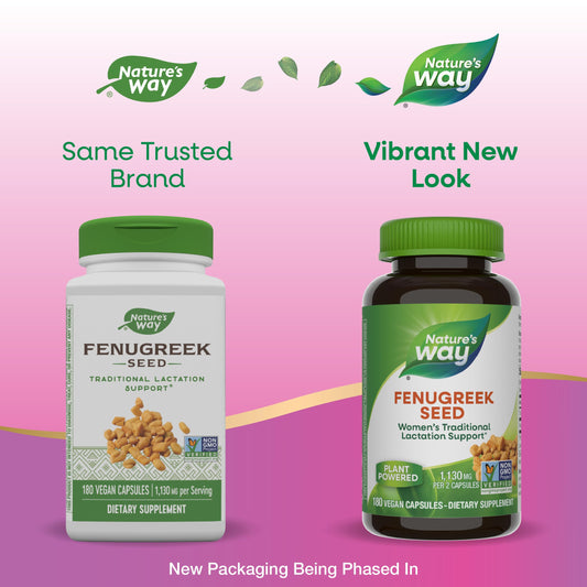 Nature's Way Fenugreek Seed – Breastfeeding Supplement – Lactation Support to Help Mothers Increase Breast Milk Production, Non-GMO - 180 Vegetarian Capsules, Value Size