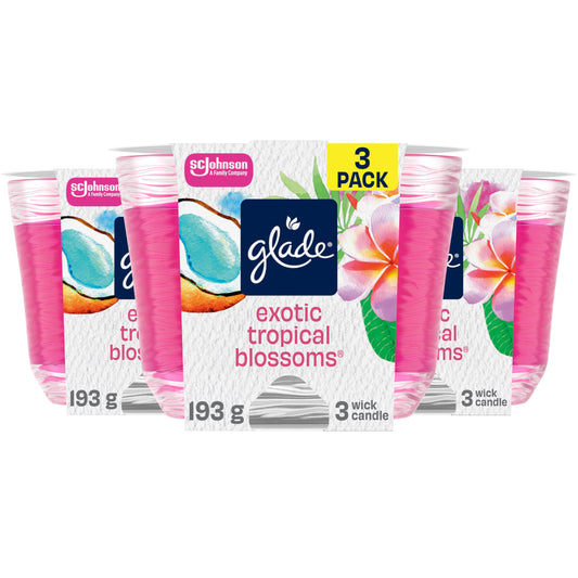 Glade Scented Candle, Exotic Tropical Blossoms, 3-Wick Candle, Air Freshener Infused with Essential Oils for Home Fragrance, 3 Count