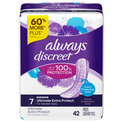 Discreet Adult Incontinence Pads for Women, Ultimate Extra Absorbency, Long Length, Postpartum Pads, Up to 100% Bladder Leak Protection, 42 Count