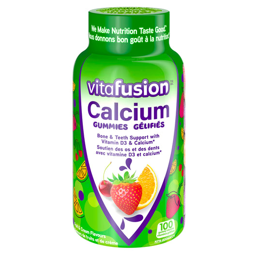 Vitafusion Calcium Adult Vitamin Gummies, Strong Bones and Teeth¹, Prevents Osteoperosis², Muscle Function³,100 Count (1.5-Month Supply), Packaging May Vary