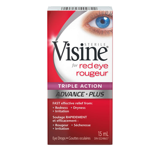Visine Triple Action Eye Drops - Polyethylene Glycol, Hydrochloride - Dry, Red, Strained Eyes, Tired Eyes - 15 mL