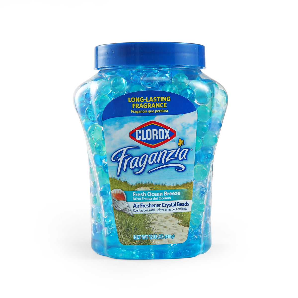 Clorox Fraganzia Crystal Beads Air Freshener in Fresh Ocean Breeze Scent - Long-Lasting Room Deodorizer - Odor Eliminator Gel Beads to Freshen Home, Car, or Office, 12 Fl Oz