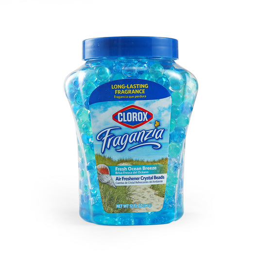 Clorox Fraganzia Crystal Beads Air Freshener, Long Lasting Room Deodorizer and Odor Eliminator Gel Beads to Freshen Home, Car, or Office, Fresh Ocean Breeze Scent, 12 Fl Oz