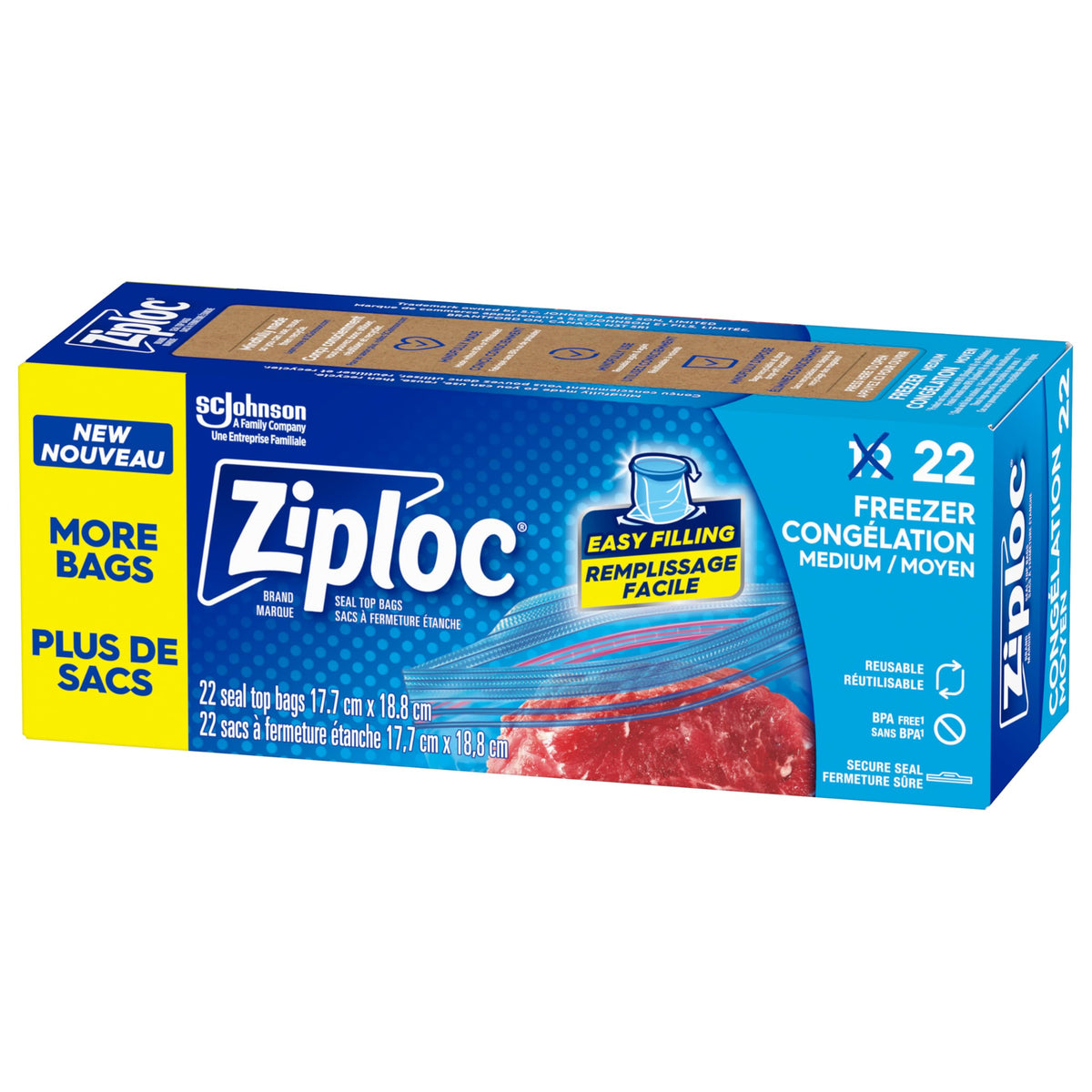 Ziploc Medium Food Storage Freezer Bags, Grip 'n Seal Technology for Easier Grip, Open and Close, 19 Count