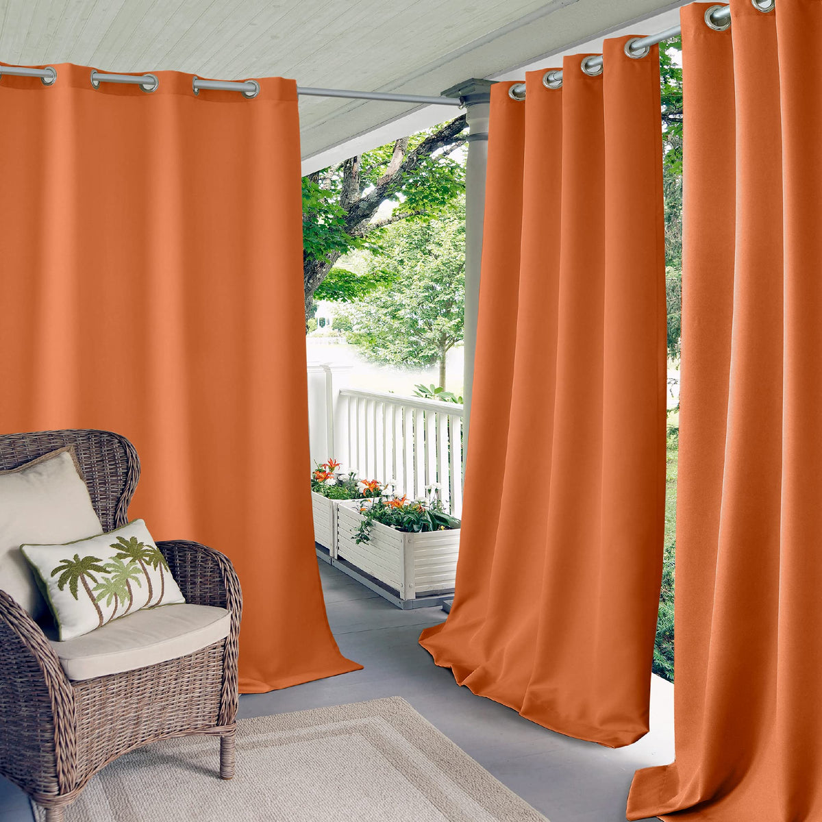 Elrene Home Fashions Solid Grommet Outdoor Window Curtain, 52"x108", Orange