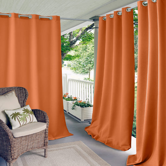 Elrene Home Fashions Solid Grommet Outdoor Window Curtain, 52"x84", Orange