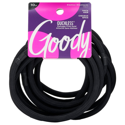 GOODY Ouchless Xtra Long Extra Thick Elastics, 10Ct, Black