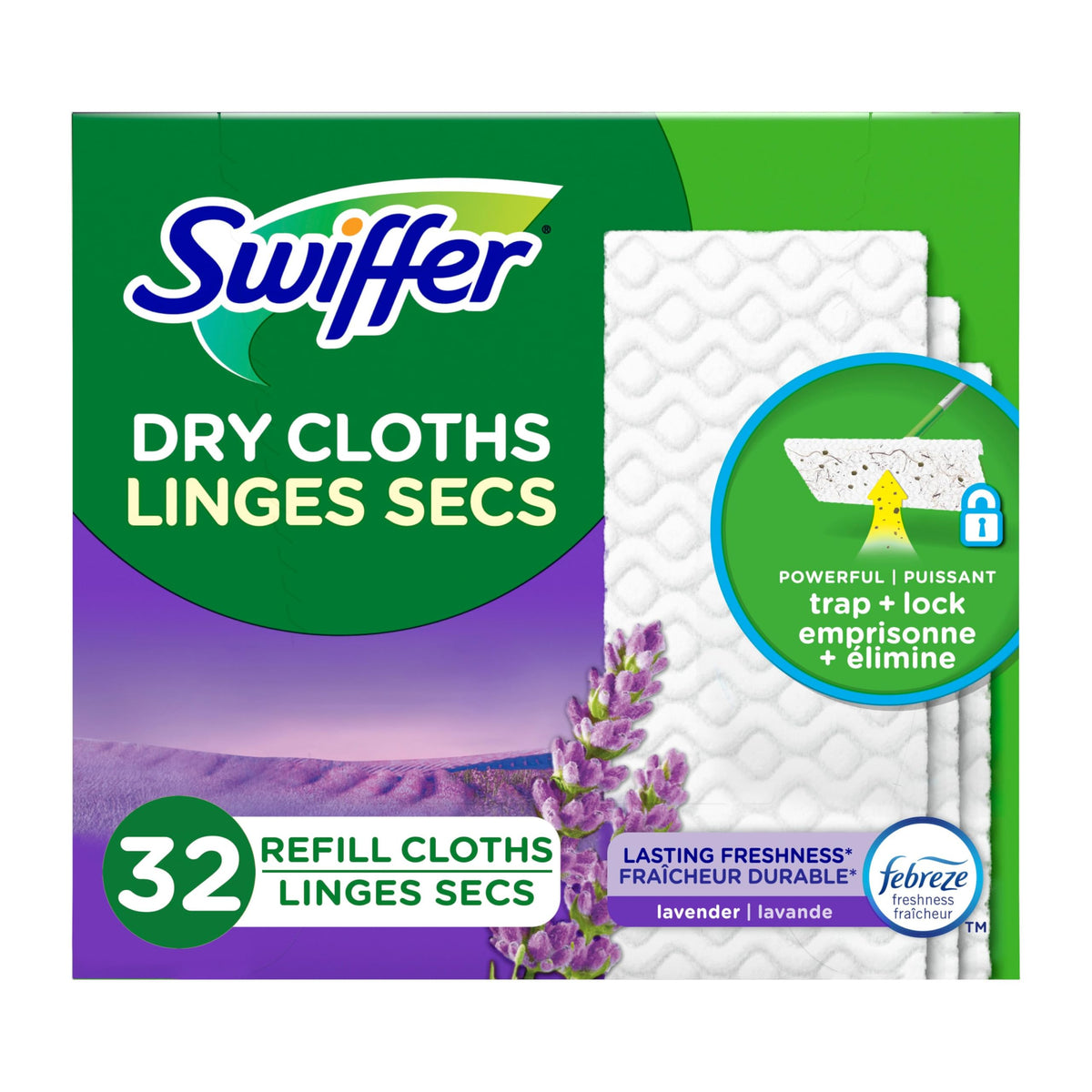 Swiffer Sweep + Mop, Dry Pads Refill, Floor Cleaner for Dirt, Dust, Hair, Cleaning Cloths for Mopping Home, Bathroom, Kitchen, Dust Mop, Floor Duster, Lavender, 32 Count