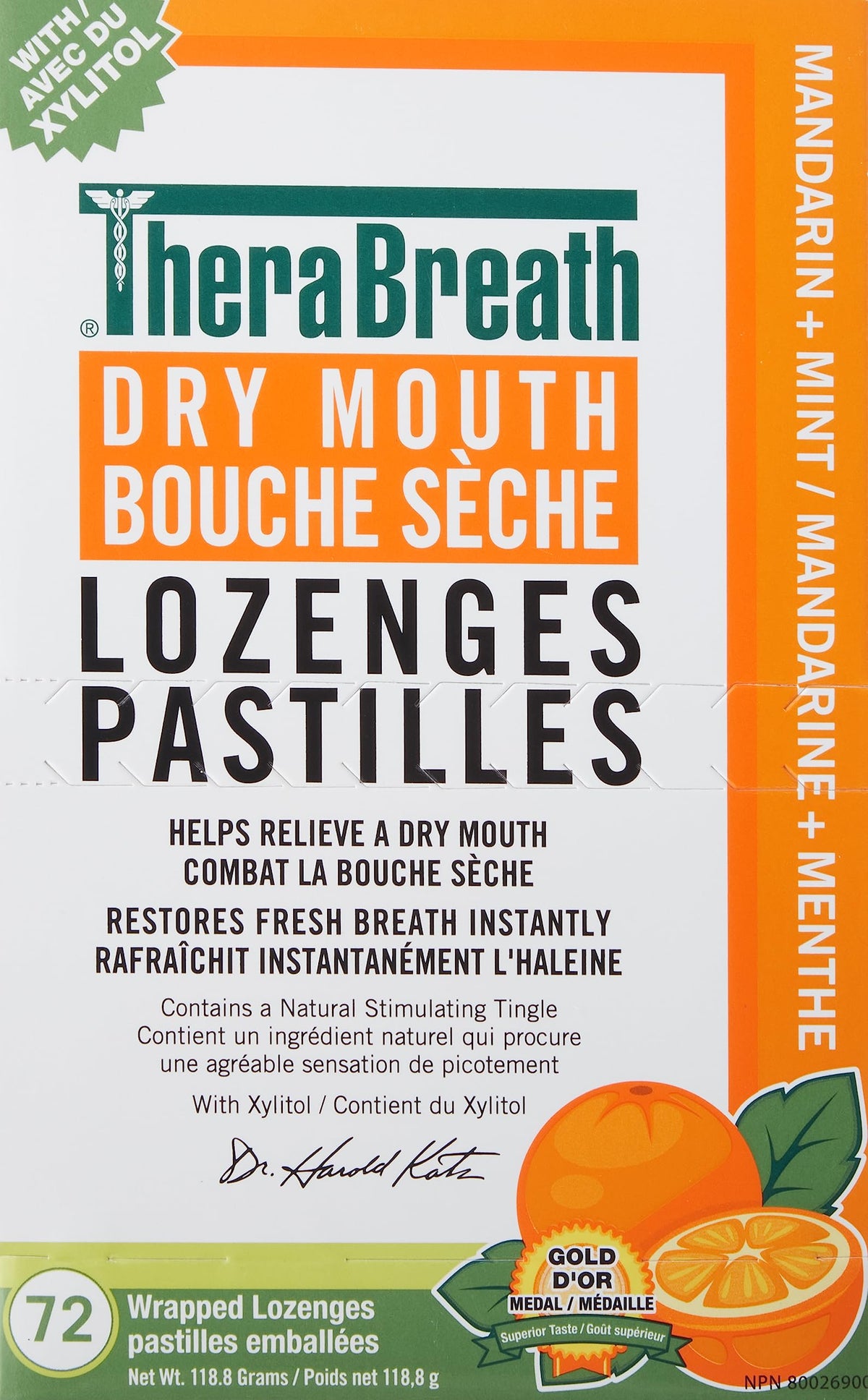 TheraBreath Dry Mouth Lozenges with Added ZINC - Mandarin Mint | Supports & Enhances Your Natural Saliva Production | 72 Count