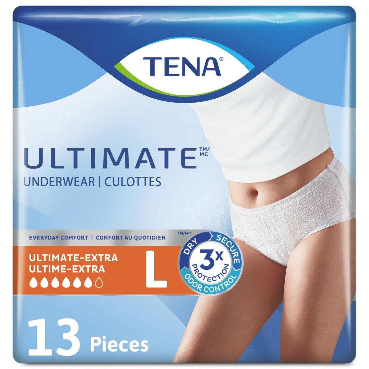 TENA Adult Incontinence, Discrete Disposable, Underwear, Comfortable Fit, Ultimate Absorption Protection, Unisex, Large (L), 13 Count