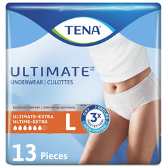 TENA Adult Incontinence, Discrete Disposable, Underwear, Comfortable Fit, Ultimate Absorption Protection, Unisex, Large (L), 13 Count