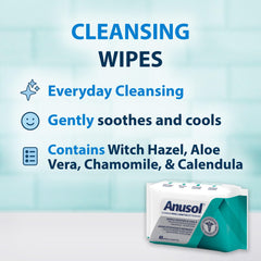 Anusol Cleansing, Hypoallergenic, Cooling Flushable Wipes, 40 Count