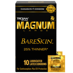 TROJAN Magnum BareSkin Lubricated Latex Condoms, 10 Count, Larger than Standard Size Condoms, Thinnest Magnum Condom, Heightened Sensitivity and Comfort, Silky Smooth Lubricant