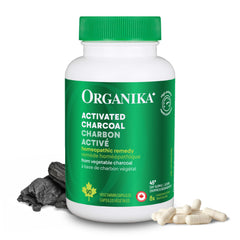 Organika Canadian-Made Activated Charcoal - Homeopathic Charcoal, Digestive Support, Detox, Gas and Bloating Support- 90vcaps