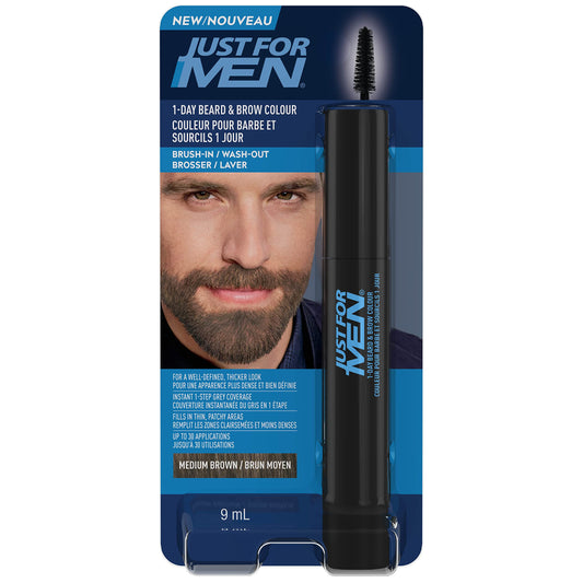 Just for Men 1-Day Beard & Brow Color, Temporary Color for Beard and Eyebrows, For a Fuller, Well-Defined Look, Up to 30 Applications, Medium Brown (1 Count)