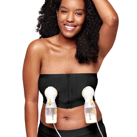 Medela Hands Free Pumping Bustier | Easy Expressing Pumping Bra with Adaptive Stretch Black X-Large