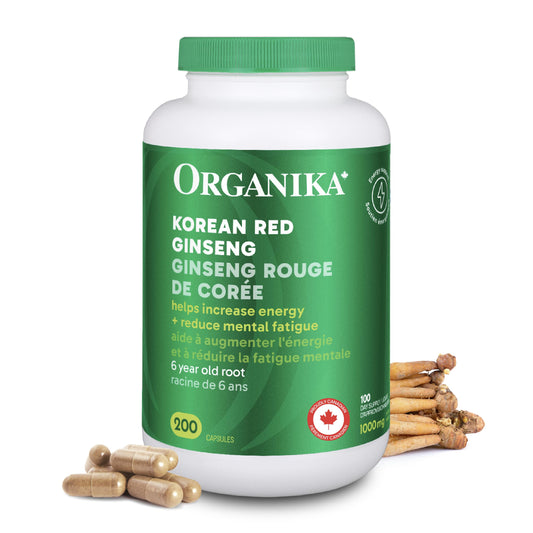 Organika Canadian-Made Korean Red Ginseng - 6 Year Old Roots, Energy Support, Stress Support, Warming Effect- 200caps