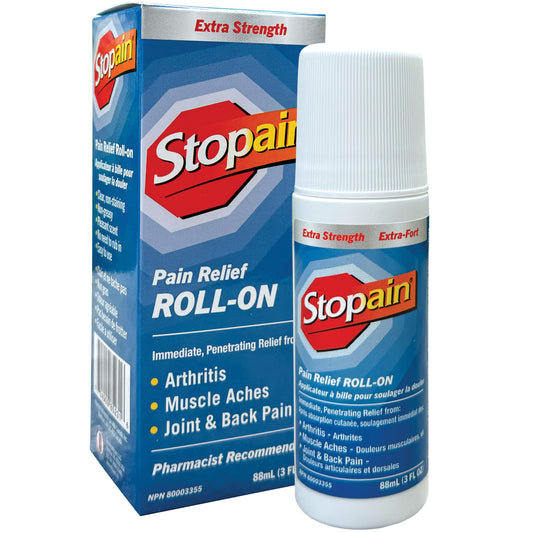 Stopain Extra Strength Pain Relieving Roll-On, Fast Relief From Arthritis, For Muscle Aches, Joint & Backpain, Non-Greasy, 3 Fl Oz (Packaging May Vary)