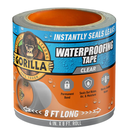 Gorilla Waterproof Patch & Seal Tape, 4" x 8', Clear, (Pack of 1)