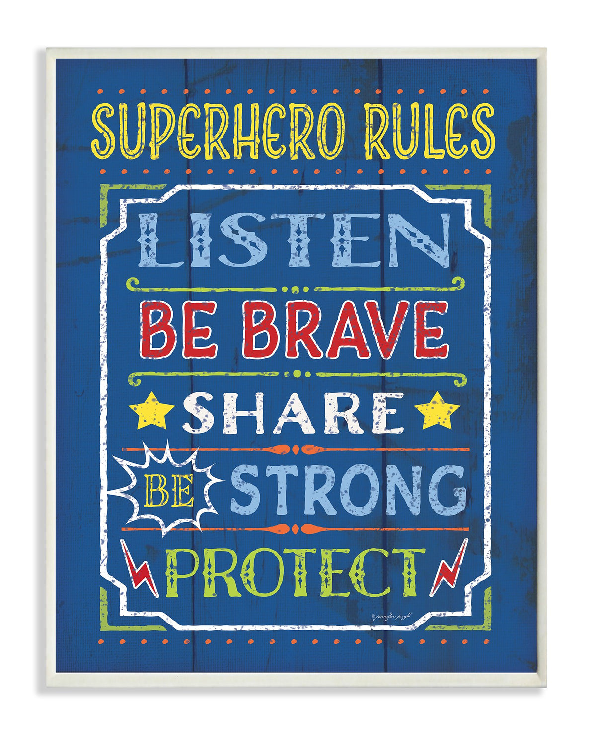 The Kids Room by Stupell Superhero Rules Listen on Blue Rectangle Wall Plaque