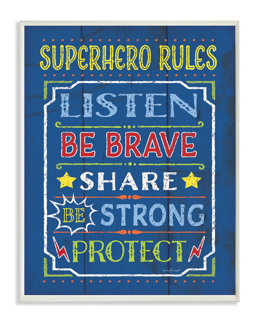 The Kids Room by Stupell Superhero Rules Listen on Blue Rectangle Wall Plaque