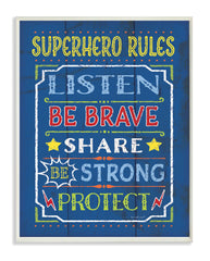 The Kids Room by Stupell Superhero Rules Listen on Blue Rectangle Wall Plaque
