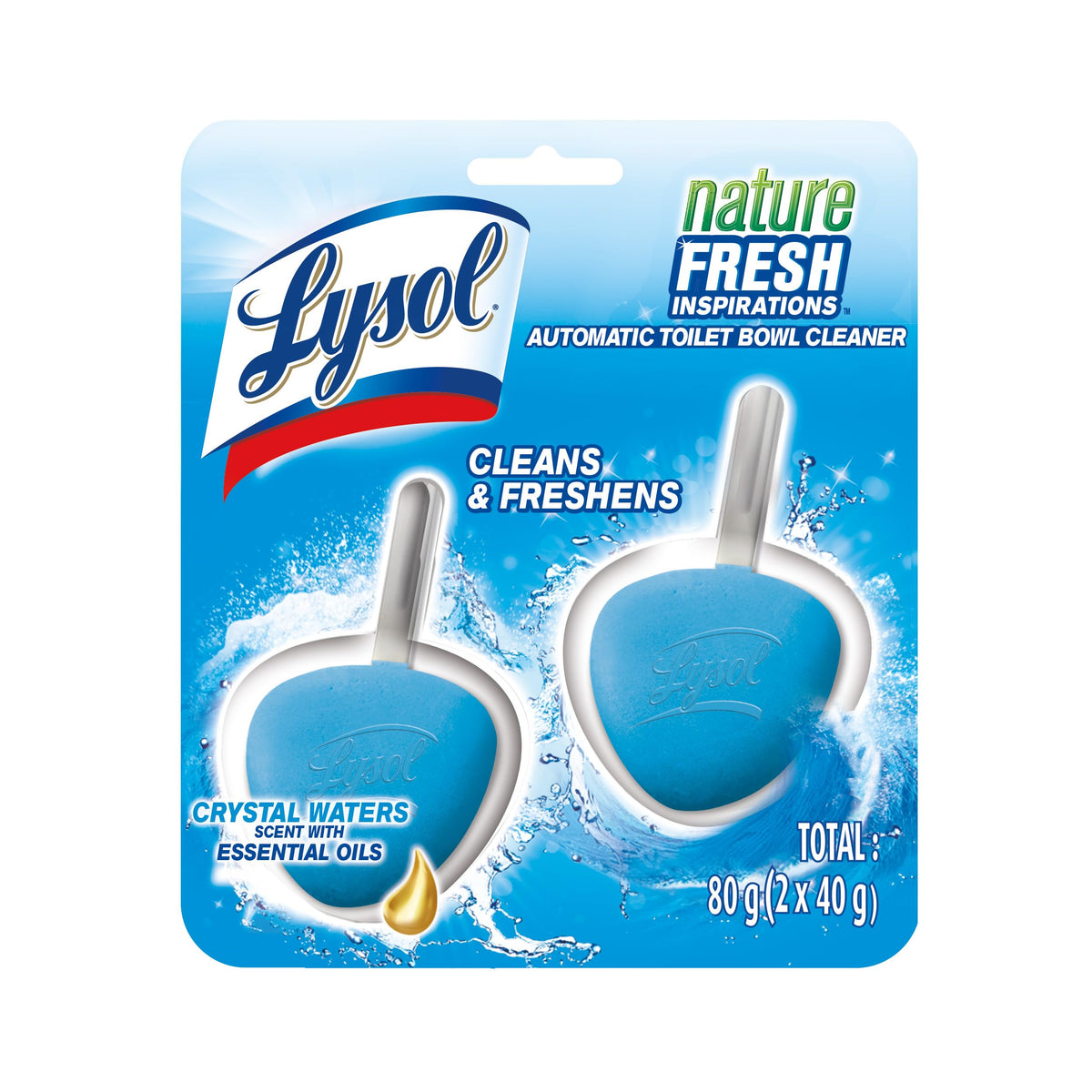 LYSOL Automatic Toilet Bowl Cleaner, Hygienic Hang On Toilet Cleaner for Continuous Cleaning & Freshening, Crystal Water Scent with Essential Oils, 2 Count