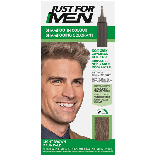 Just For Men Shampoo-In Color, Hair Color for Men with Keratin and Vitamin E for Stronger Hair - Light Brown, H-25, Pack of 1