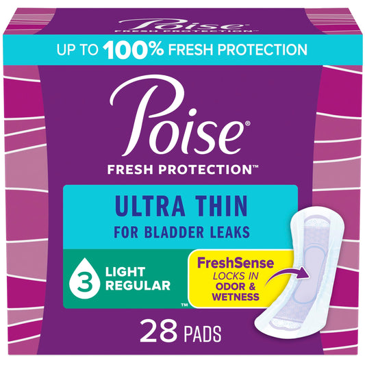Poise Ultra Thin Postpartum Incontinence Pads, Light Absorbency, Regular Length, 28 Count