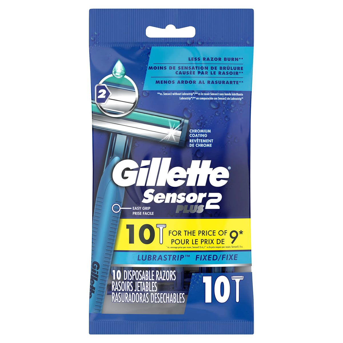 Gillette Sensor2 Plus Men’s Disposable Razors, 10 Count