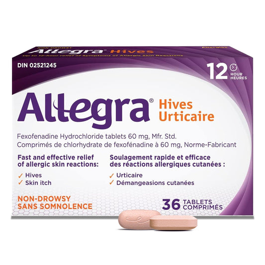 Allegra Hives, 12-Hour Itchy Skin Relief Due to Hives, Allergic Skin Reactions, Non-Drowsy Allergy Medication, 60 mg Fexofenadine Hydrochloride Antihistamine, Adults and Kids, 12 and Older, 40 Tablets