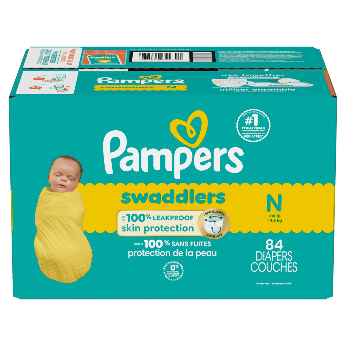 Pampers Swaddlers Diapers, Size 0 (up to 10 lbs), 84 Count, Absorbent, Keeps Baby Dry and Comfortable, Skin Safe Disposable Baby Diaper