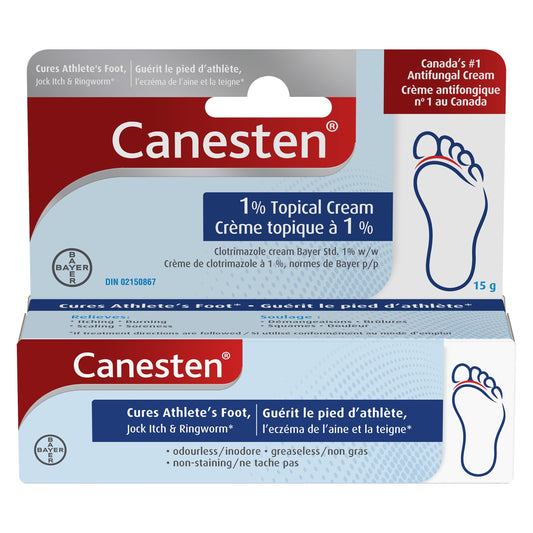 Canesten Antifungal Cream: Cures Athlete's Foot, Jock Itch, Ringworm; Relieves Itching, Burning, Scaling and Soreness: Odourless, Greaseless and Non-Staining; Medicated Clotrimazole Cream (15g)