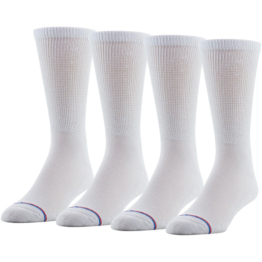 PEDS Women's Diabetic Crew Socks with Non-Binding Top and Cushion Sole 4 Pairs, White, 7-10