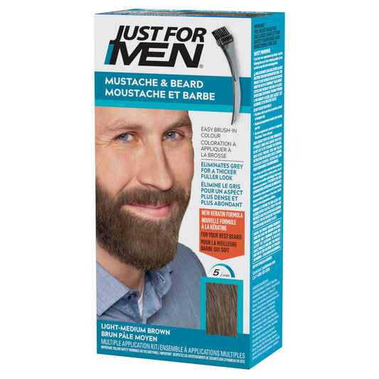 Just For Men Mustache & Beard, Beard Dye for Men with Brush Included for Easy Application, With Biotin Aloe and Coconut Oil for Healthy Facial Hair, Real Black, M-55 (3 Count)
