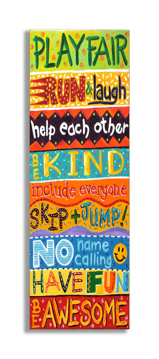 The Kids Room by Stupell Colorful Play Fair, Run and Laugh Typography Wall Plaque