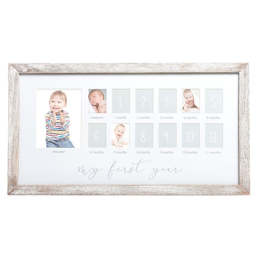Pearhead Rustic Wooden Baby Keepsake Collage Picture Frame, 17"W x 9.5"H, 13 Photos, New Baby & Mother's Day Gift